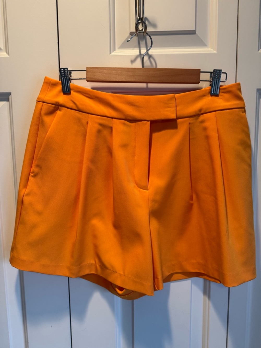 INC International Concepts Bright Orange Pleated High-Rise Women's Shorts
